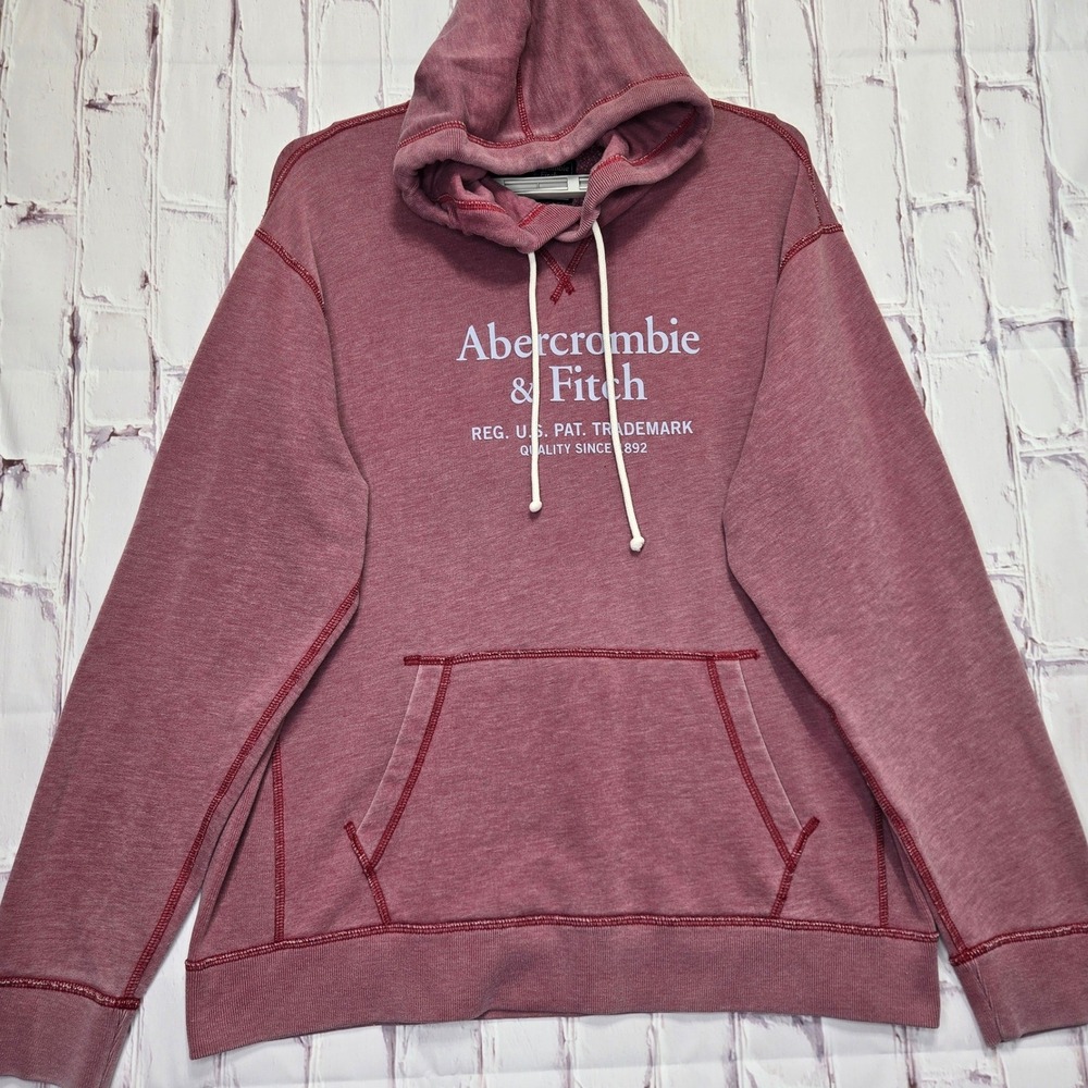 Abercrombie & Fitch Hoodie Maroon Logo Graphic Pullover Preppy Mens Size M